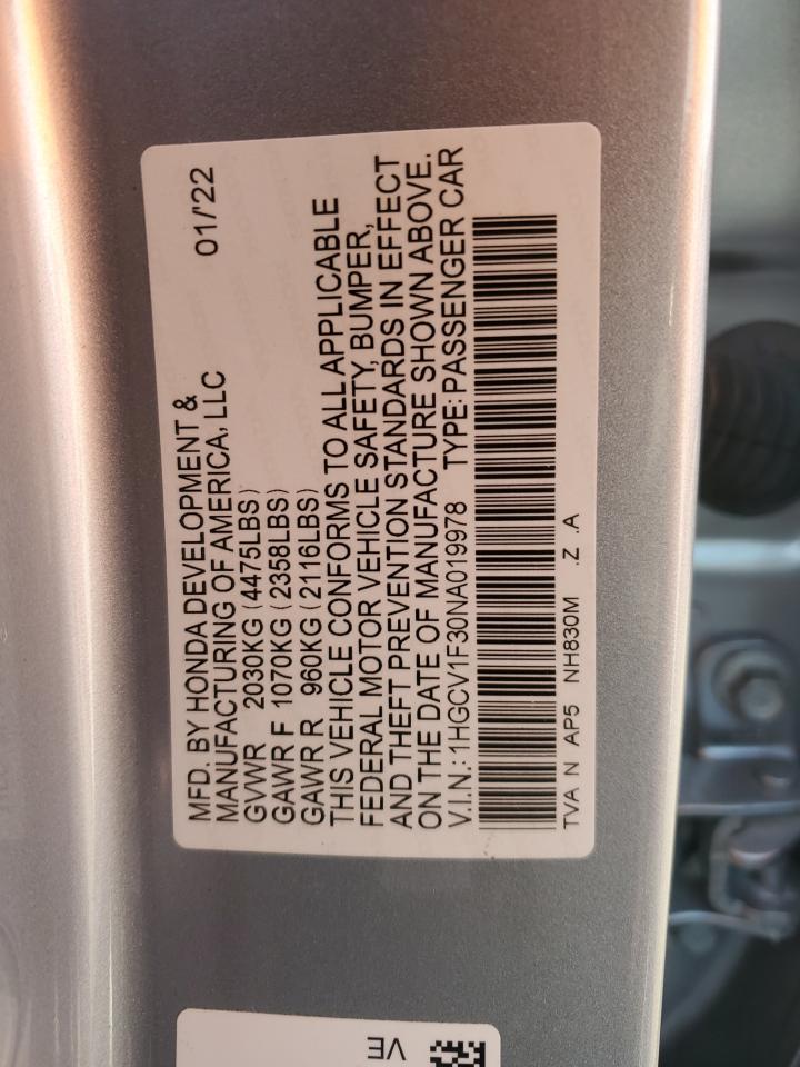 1HGCV1F30NA019978 2022 HONDA ACCORD - Image 12