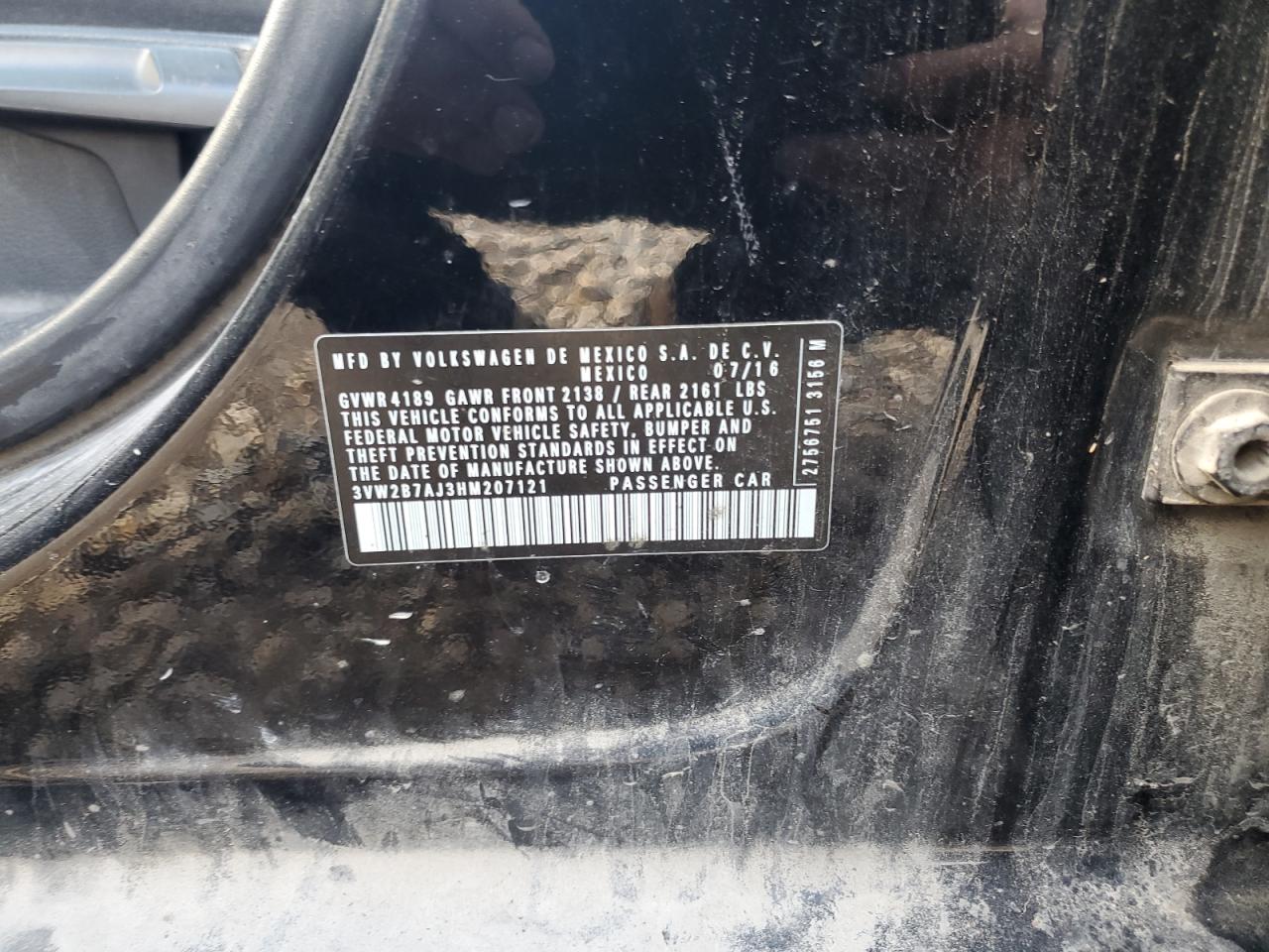 2017 Volkswagen Jetta S VIN: 3VW2B7AJ3HM207121 Lot: 57457994