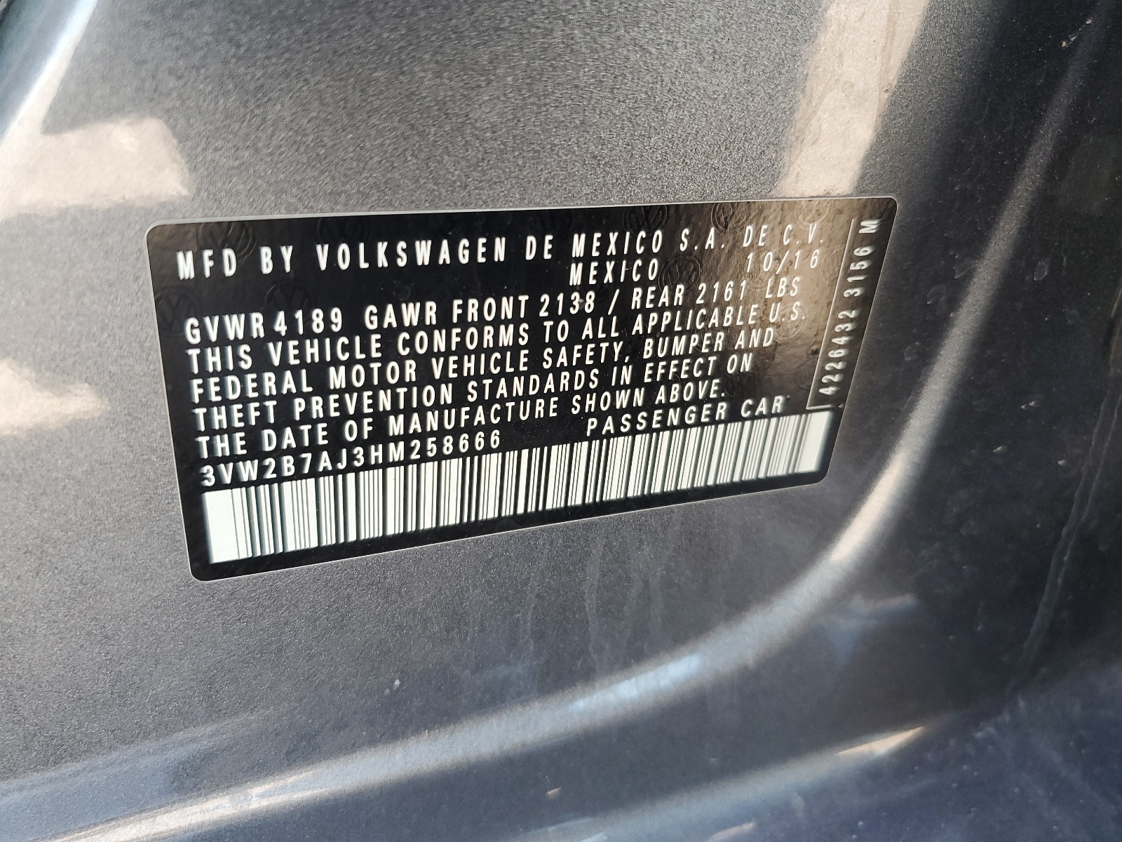 3VW2B7AJ3HM258666 2017 Volkswagen Jetta S