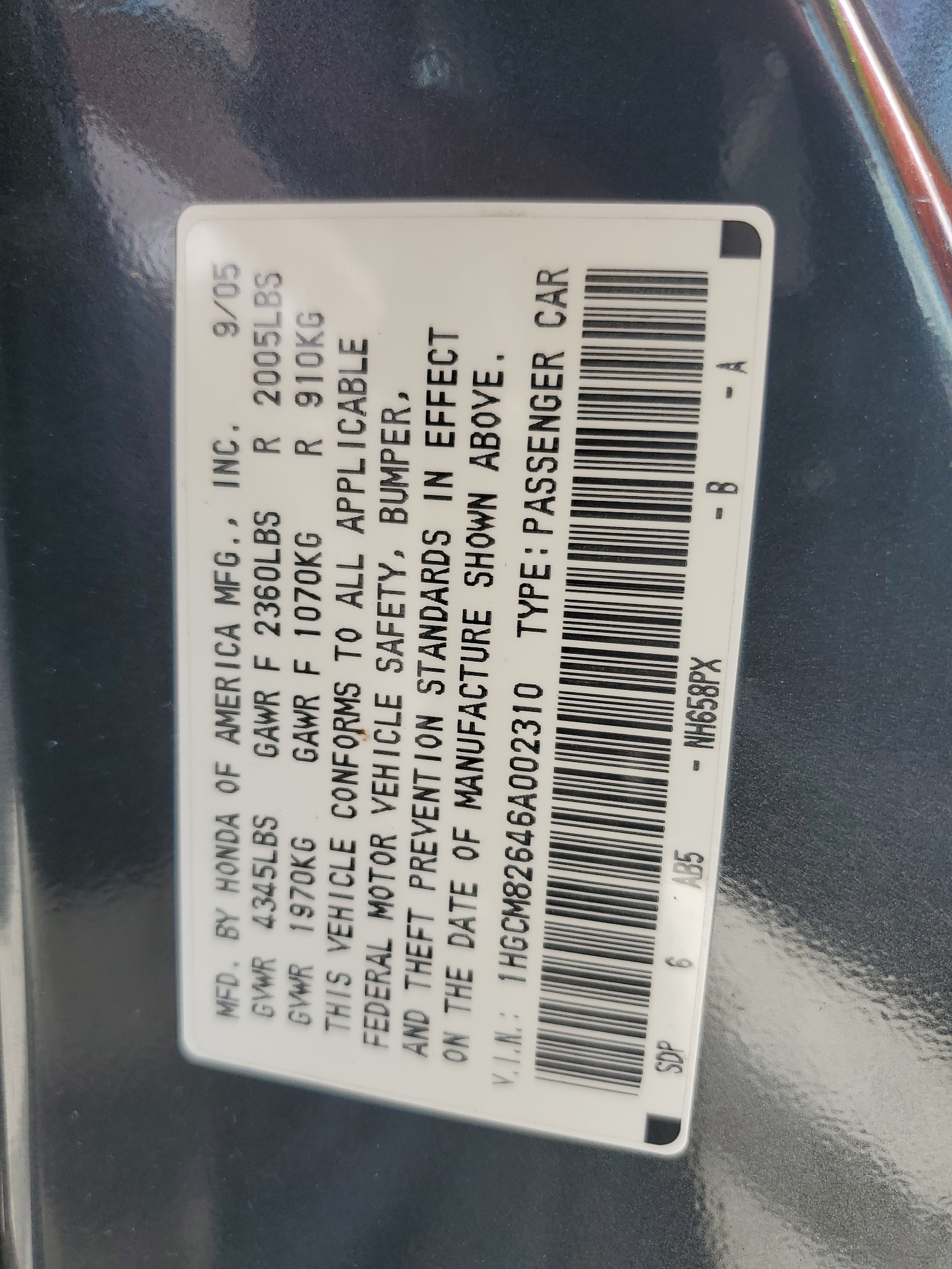 1HGCM82646A002310 2006 Honda Accord Ex