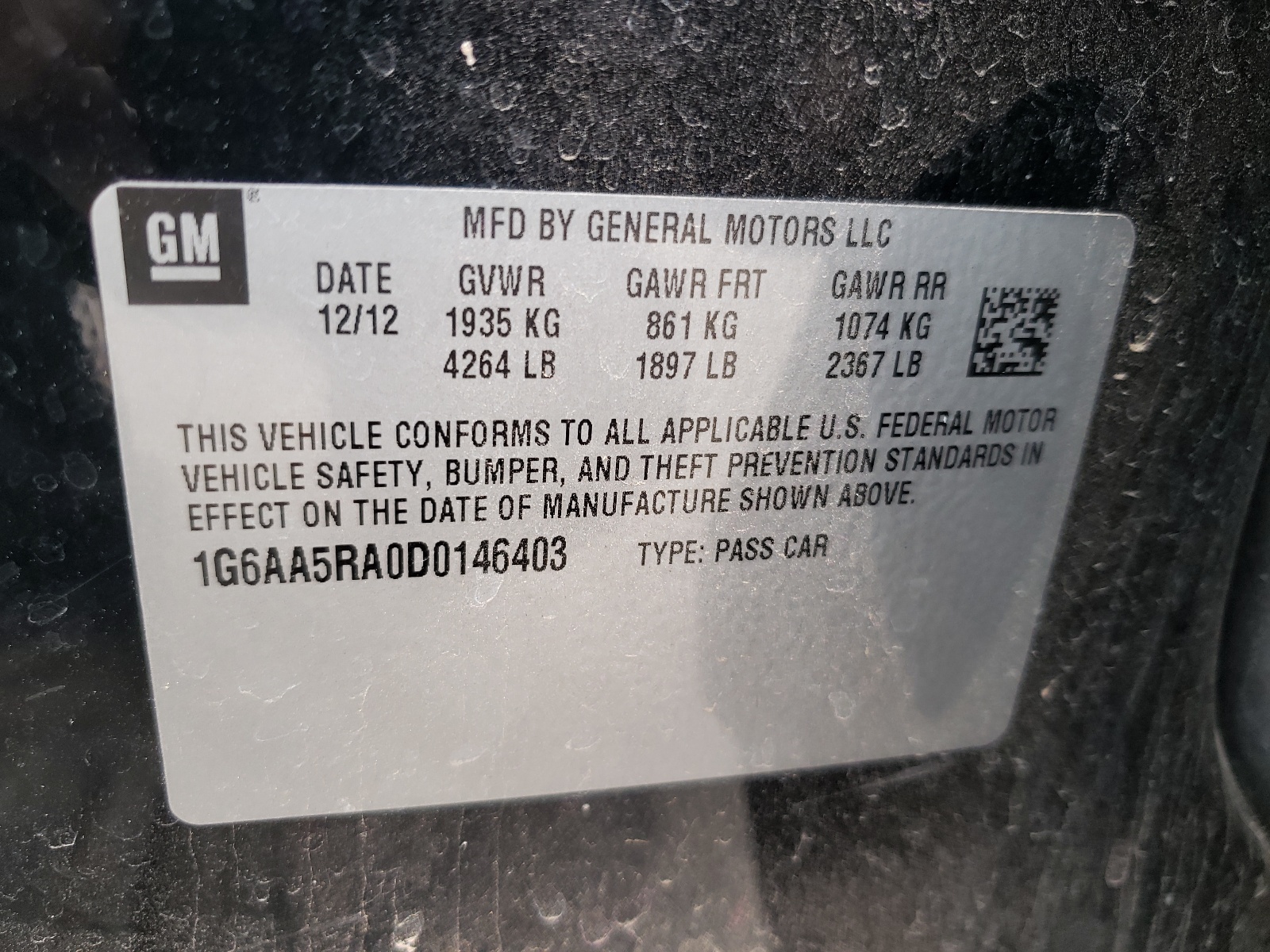 1G6AA5RA0D0146403 2013 Cadillac Ats