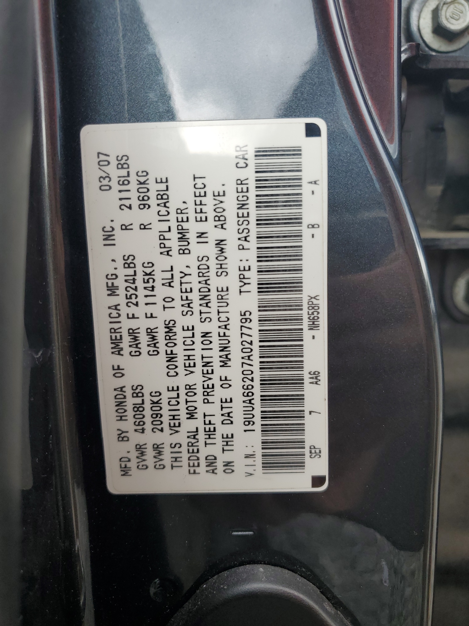 19UUA66207A027795 2007 Acura Tl