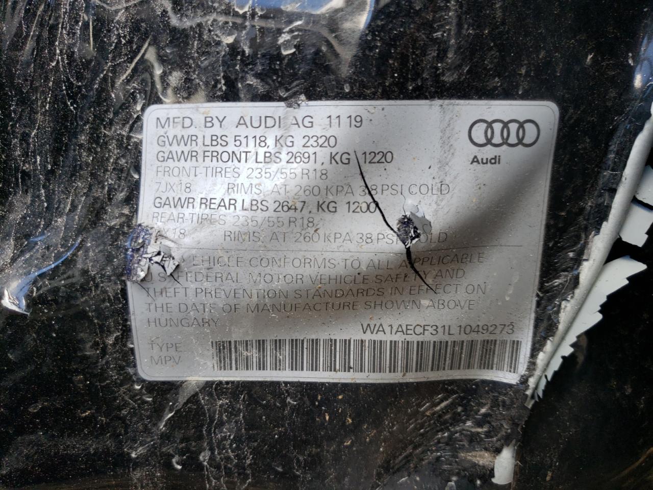 2020 Audi Q3 Premium VIN: WA1AECF31L1049273 Lot: 60927494