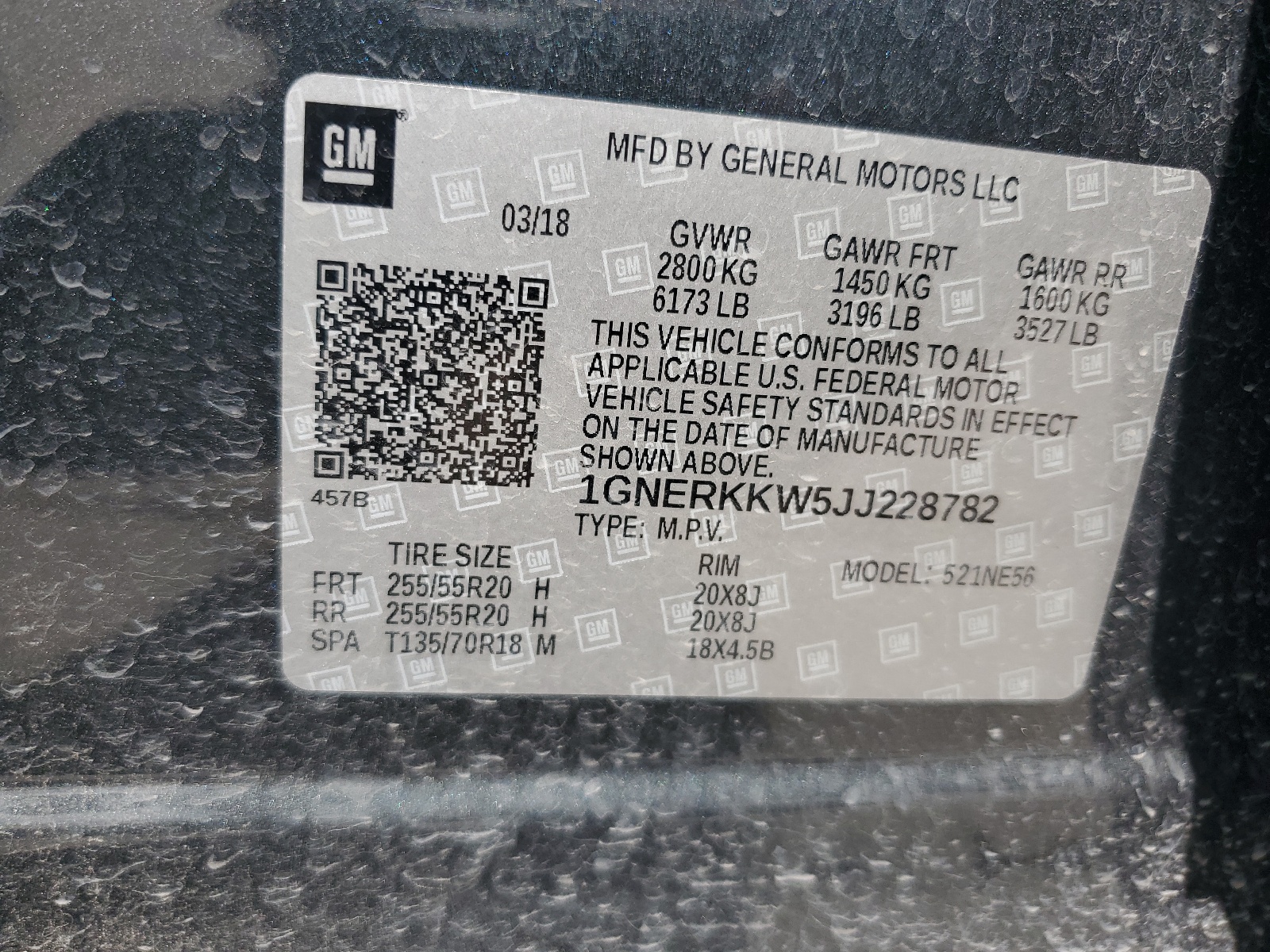 1GNERKKW5JJ228782 2018 Chevrolet Traverse Premier