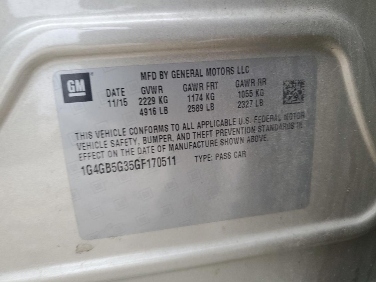 2016 Buick Lacrosse VIN: 1G4GB5G35GF170511 Lot: 60732354