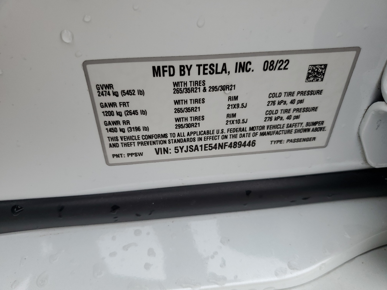 5YJSA1E54NF489446 2022 Tesla Model S