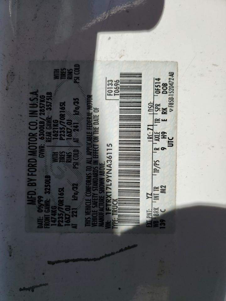 2000 Ford F150 VIN: 1FTRX17L9YNA36115 Lot: 60338514