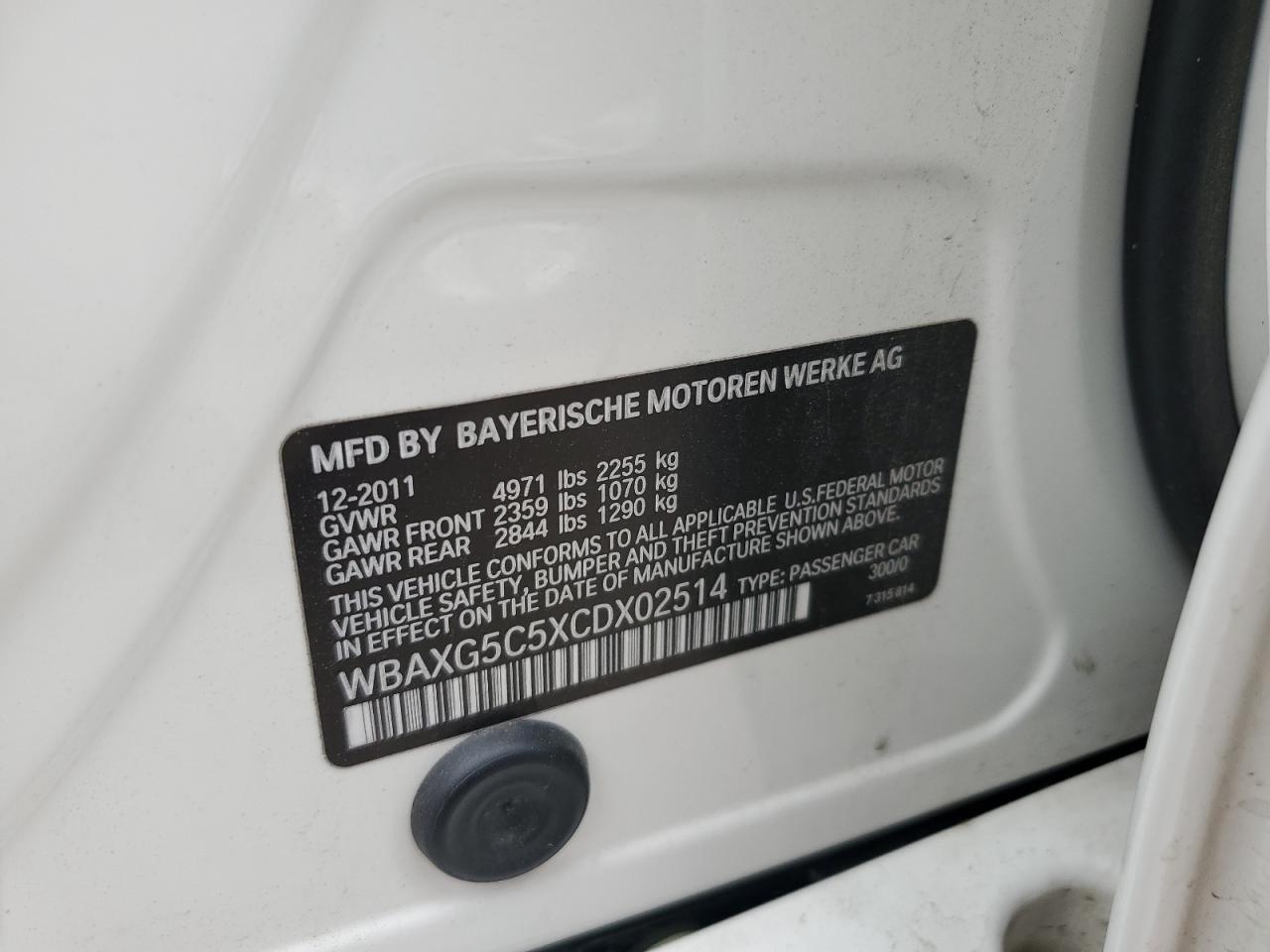 2012 BMW 528 I VIN: WBAXG5C5XCDX02514 Lot: 59890304