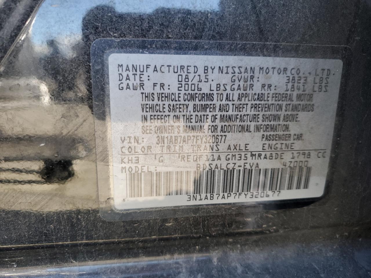 2015 Nissan Sentra S VIN: 3N1AB7AP7FY320677 Lot: 60323064