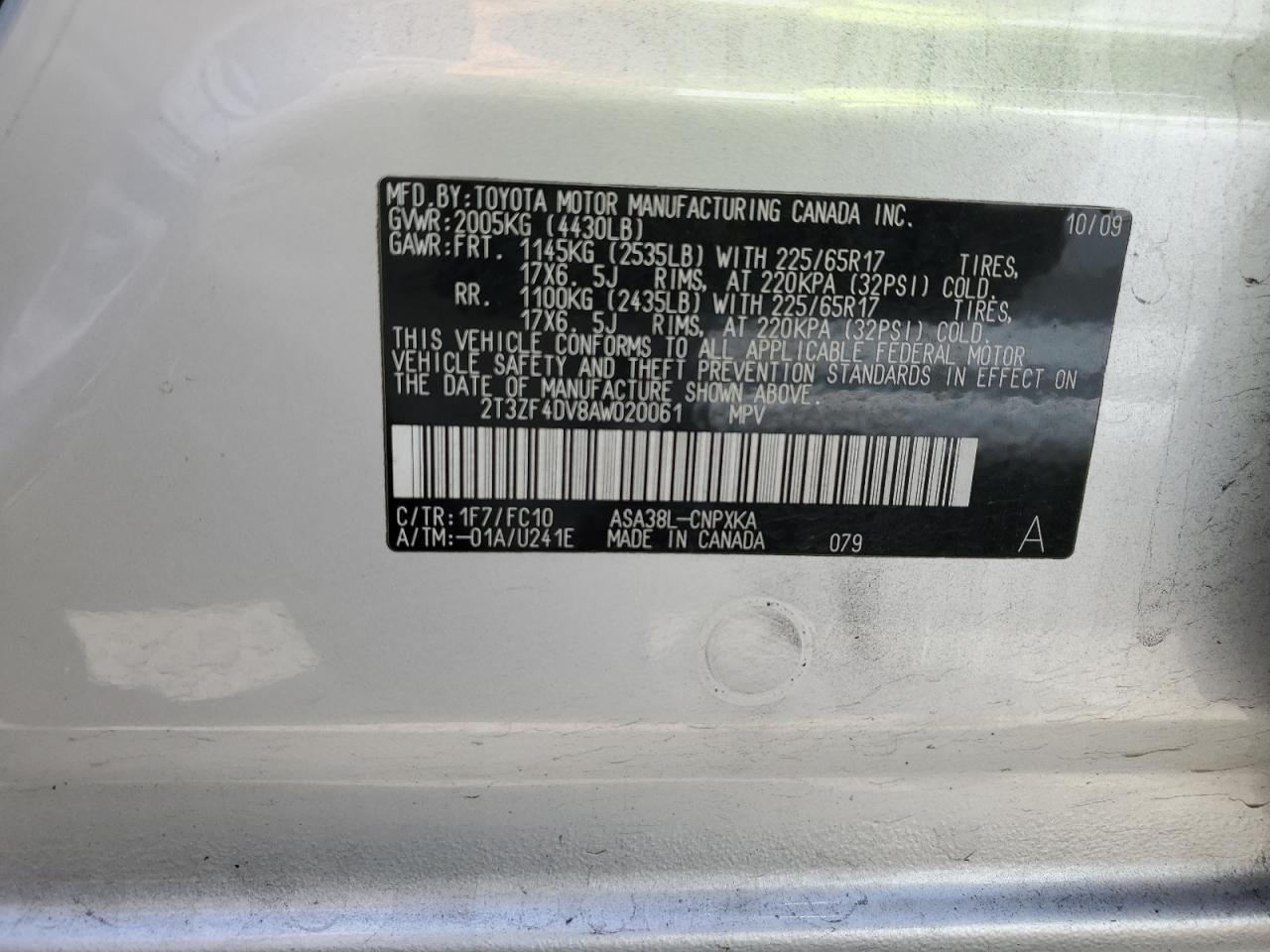 2010 Toyota Rav4 VIN: 2T3ZF4DV8AW020061 Lot: 58787124