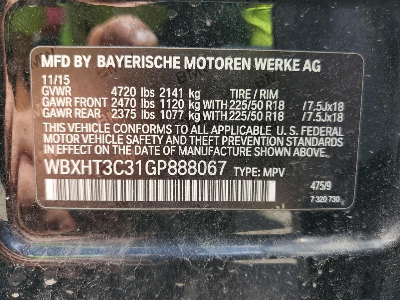 2016 BMW X1 xDrive28I VIN: WBXHT3C31GP888067 Lot: 60461264