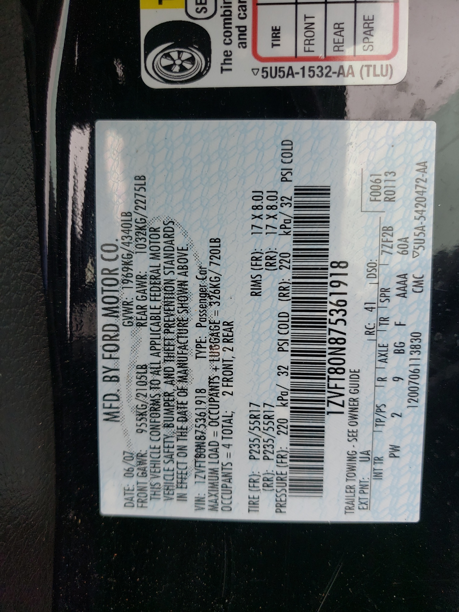 1ZVFT80N875361918 2007 Ford Mustang