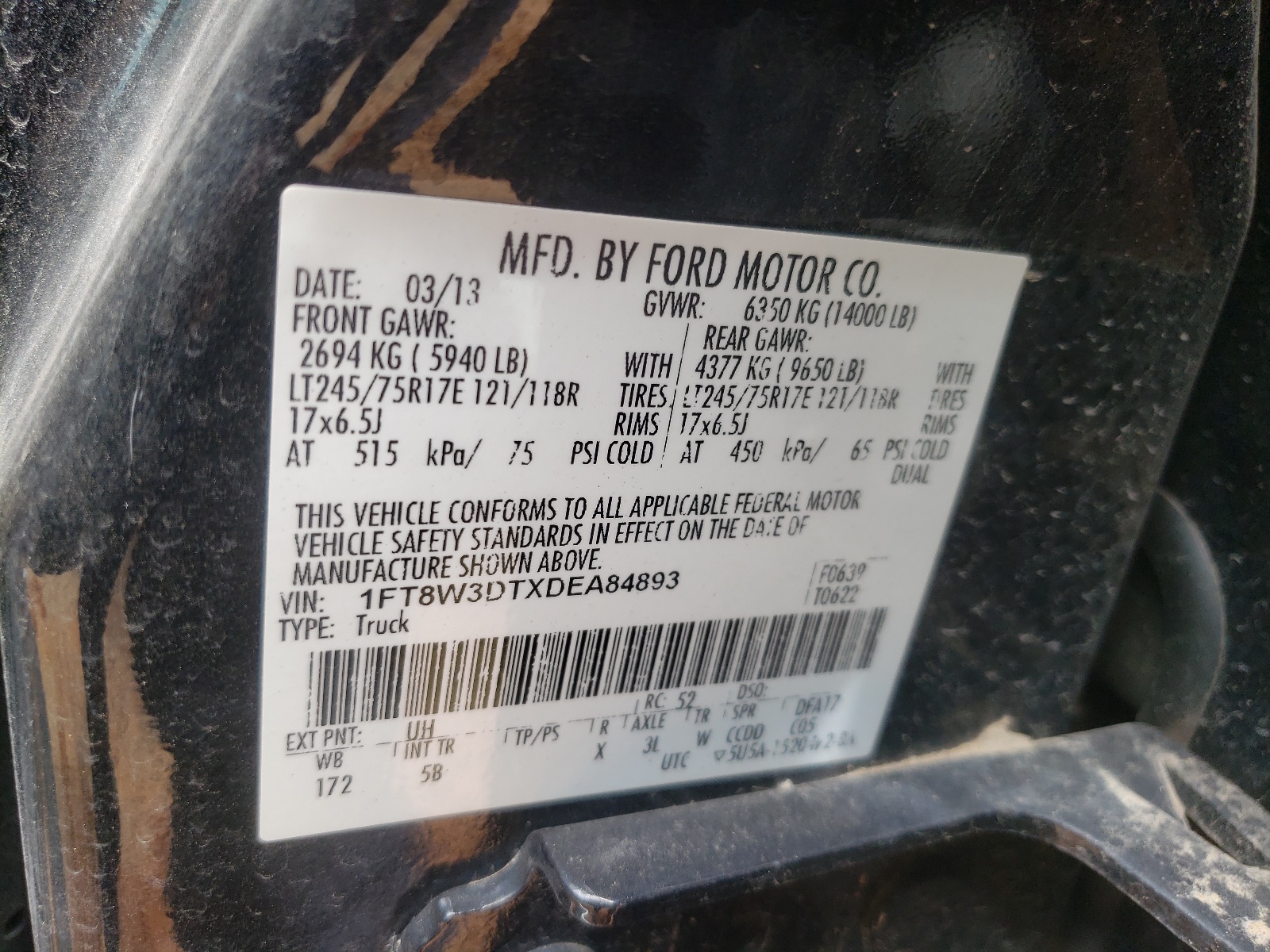 1FT8W3DTXDEA84893 2013 Ford F350 Super Duty