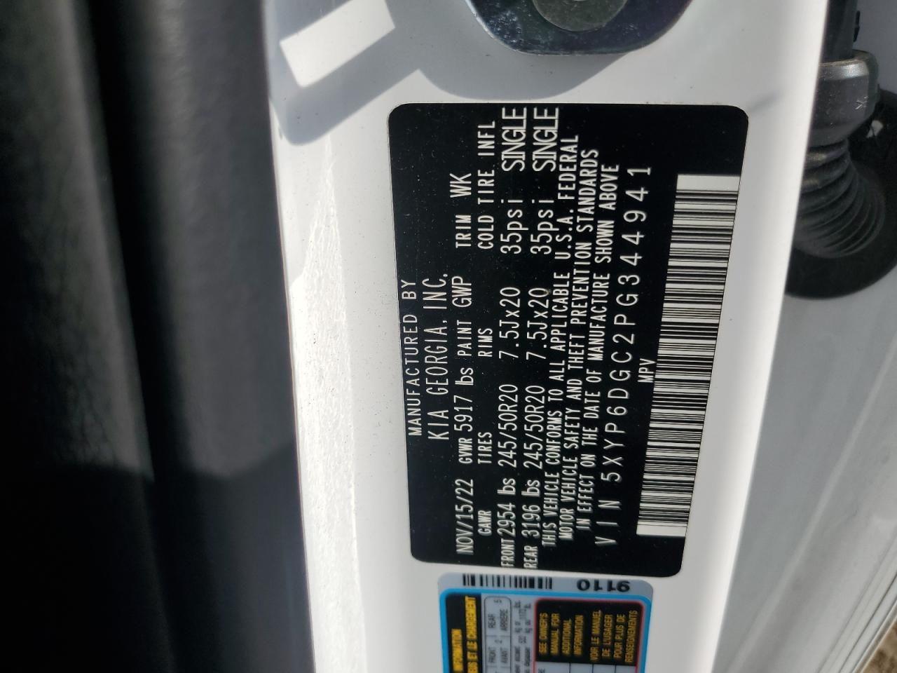 2023 Kia Telluride S VIN: 5XYP6DGC2PG344941 Lot: 57463944