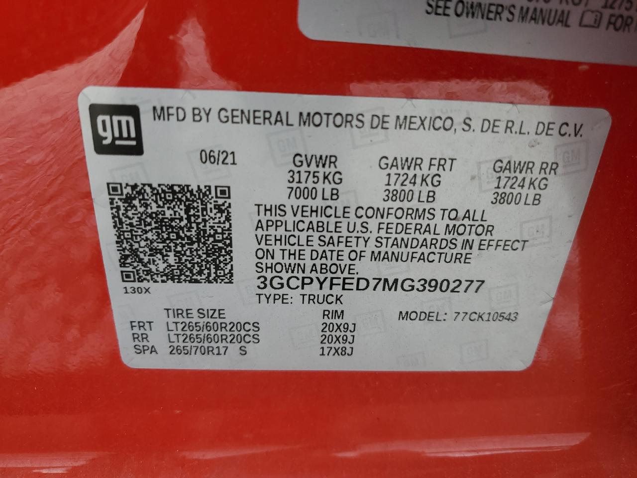 2021 Chevrolet Silverado K1500 Lt Trail Boss VIN: 3GCPYFED7MG390277 Lot: 58808124