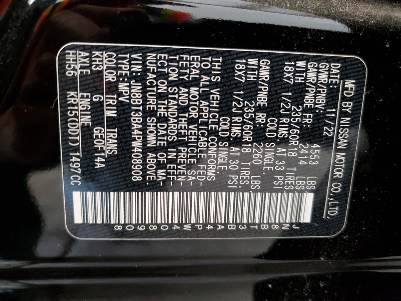 2023 Nissan Rogue Sv VIN: JN8BT3BA4PW408908 Lot: 61005094