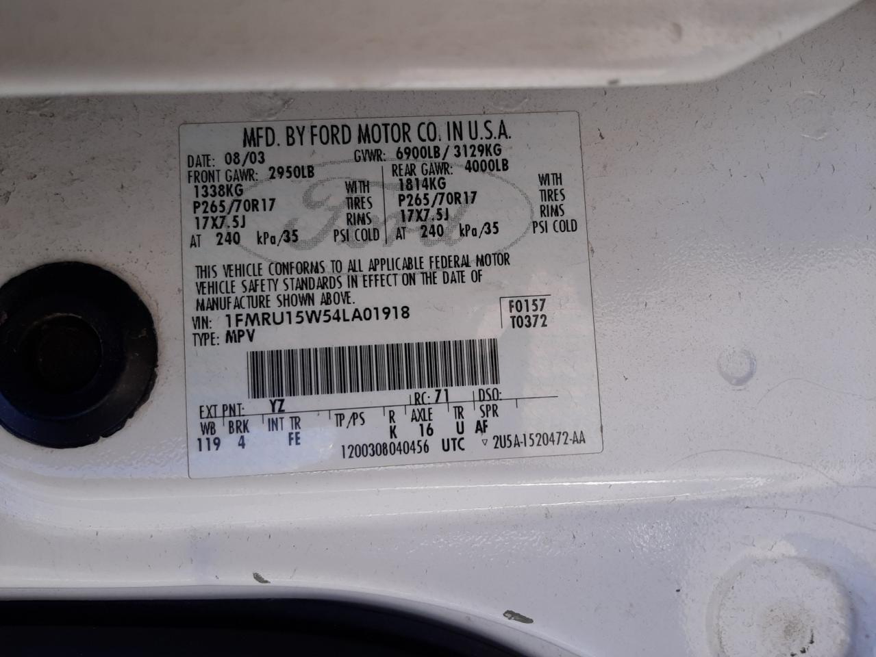 2004 Ford Expedition Xlt VIN: 1FMRU15W54LA01918 Lot: 57683284