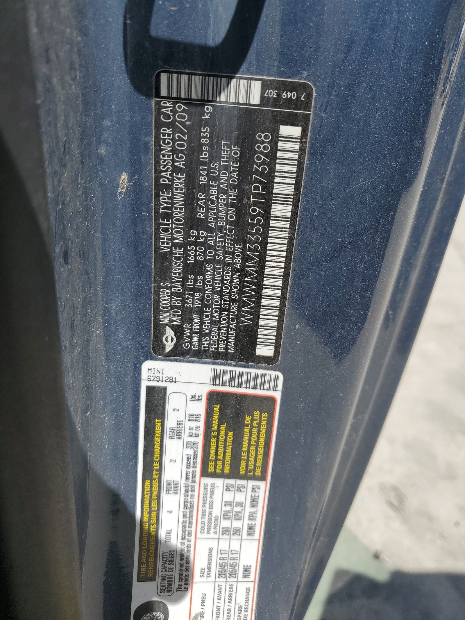 WMWMM33559TP73988 2009 Mini Cooper S Clubman