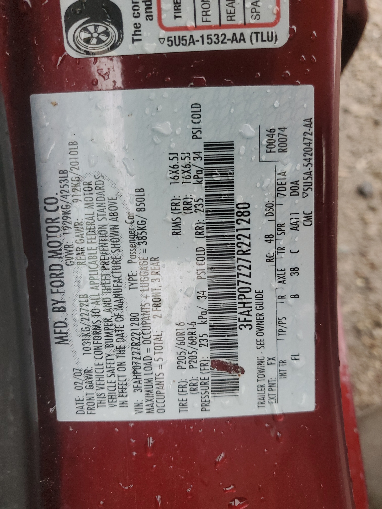 3FAHP07Z27R221280 2007 Ford Fusion Se