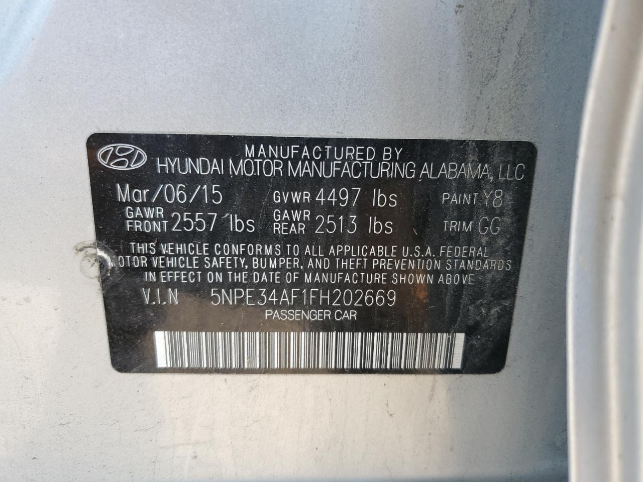 2015 Hyundai Sonata Sport VIN: 5NPE34AF1FH202669 Lot: 58405274