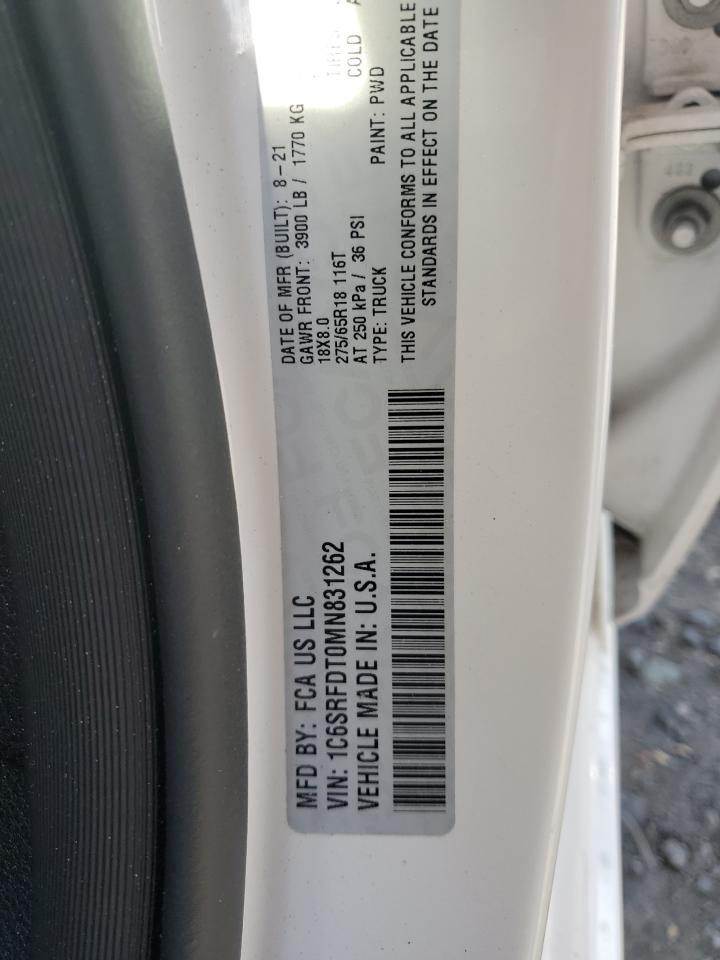 2021 Ram 1500 Laramie VIN: 1C6SRFDT0MN831262 Lot: 58691764