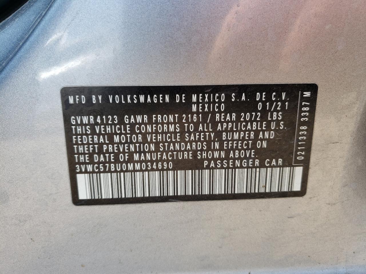 2021 Volkswagen Jetta S VIN: 3VWC57BU0MM034690 Lot: 58573154