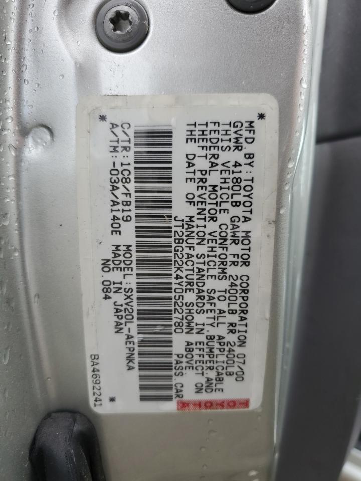 2000 Toyota Camry Ce VIN: JT2BG22K4Y0522780 Lot: 57430514