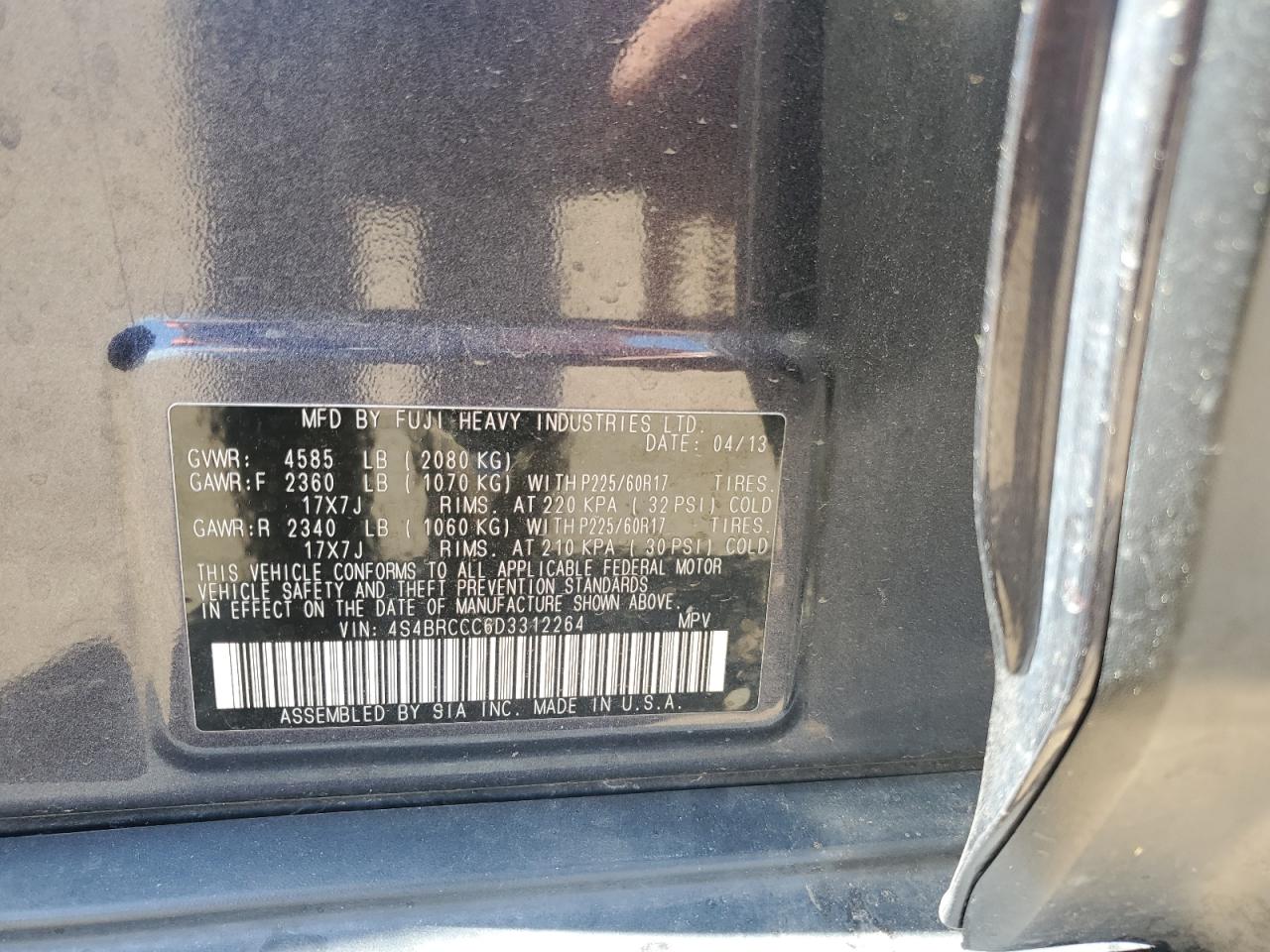 2013 Subaru Outback 2.5I Premium VIN: 4S4BRCCC6D3312264 Lot: 59881154