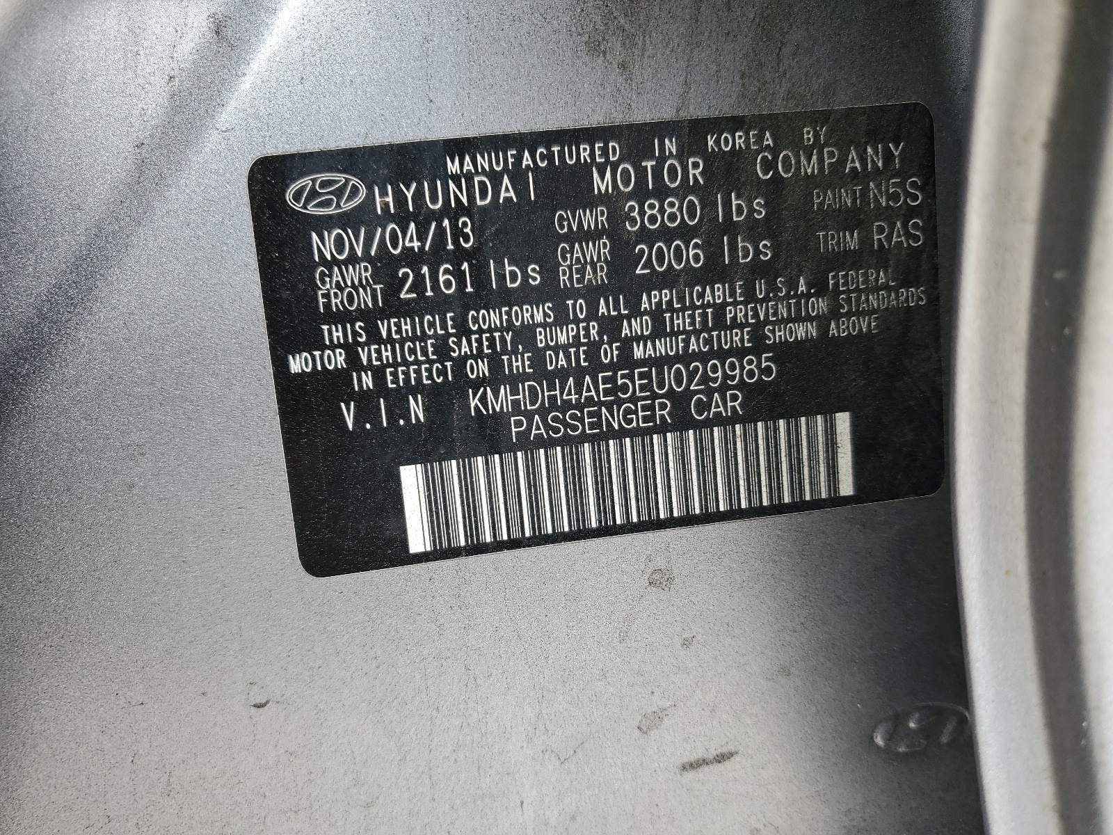 KMHDH4AE5EU029985 2014 Hyundai Elantra Se