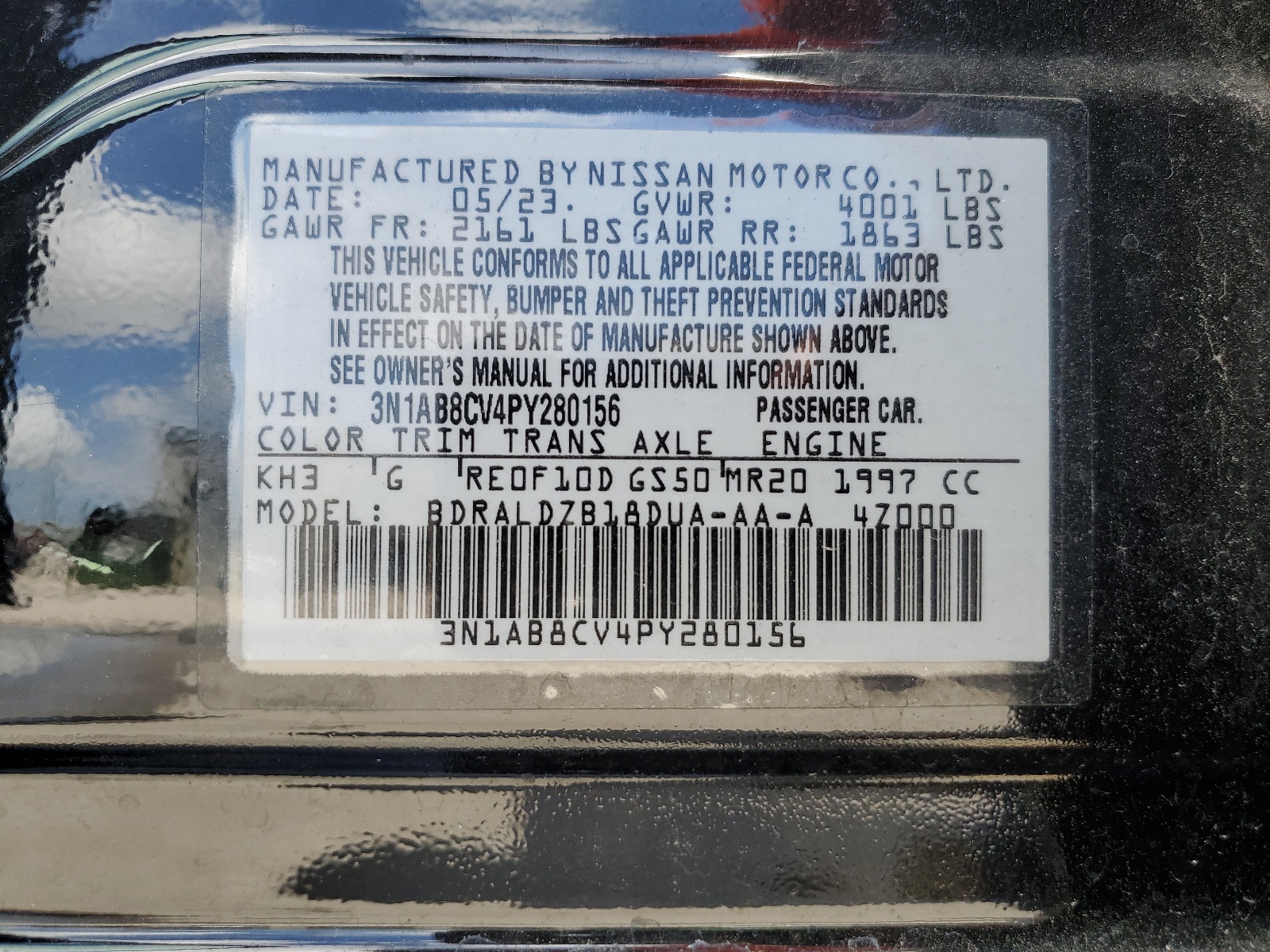 3N1AB8CV4PY280156 2023 Nissan Sentra Sv