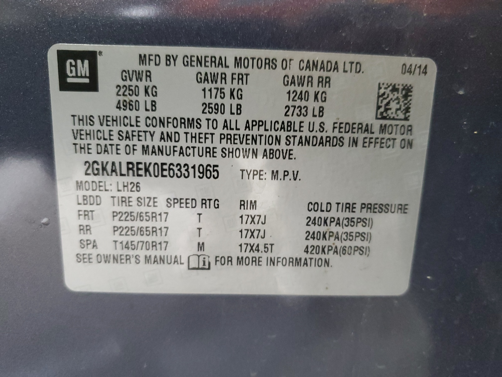 2GKALREK0E6331965 2014 GMC Terrain Sle