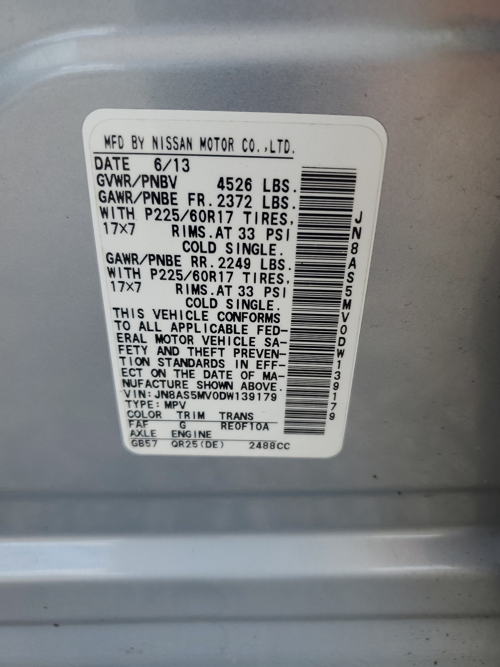 JN8AS5MV0DW139179 2013 Nissan Rogue S