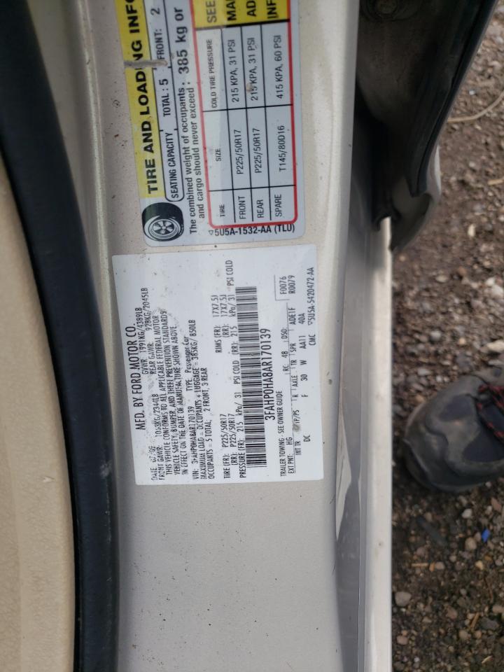 2010 Ford Fusion Se VIN: 3FAHP0HA8AR170139 Lot: 60611594