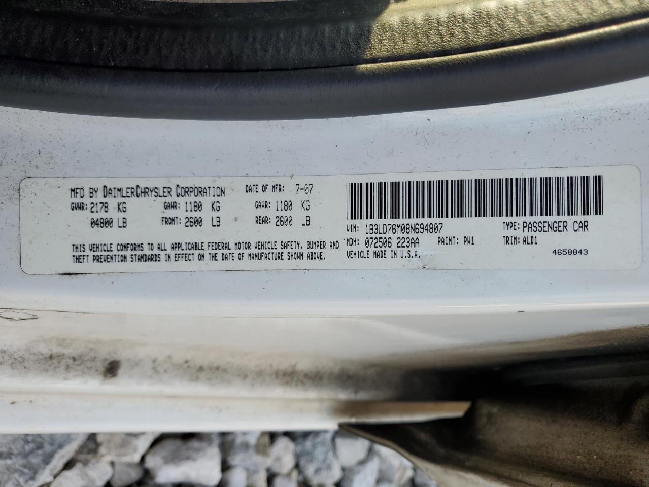 2008 Dodge Avenger R/T VIN: 1B3LD76M08N694807 Lot: 59231094