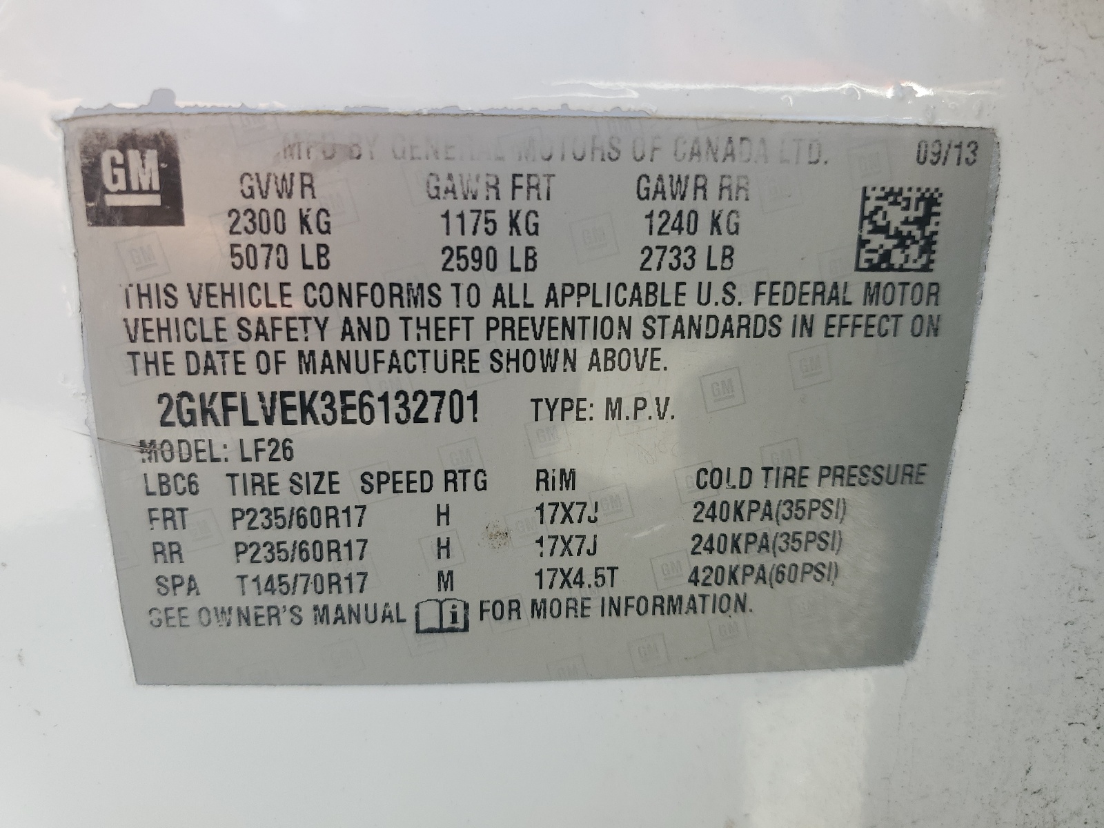 2GKFLVEK3E6132701 2014 GMC Terrain Sle