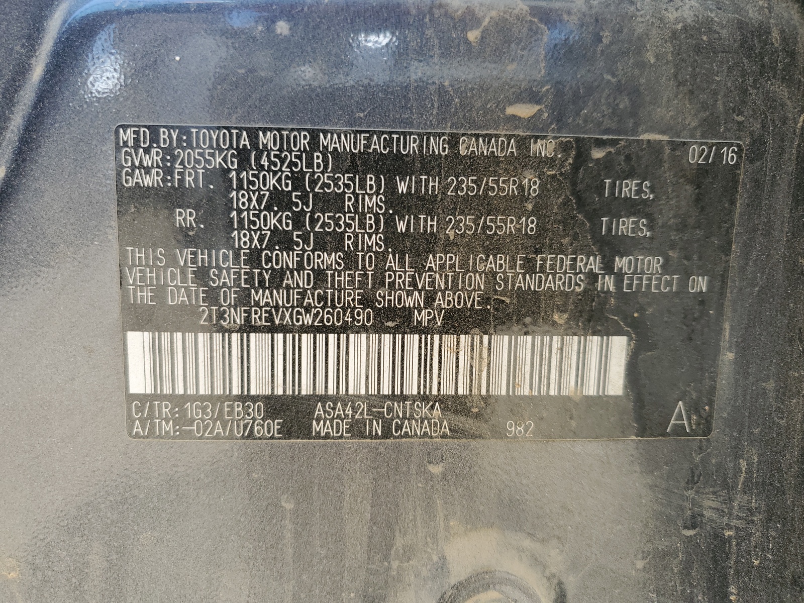 2T3NFREVXGW260490 2016 Toyota Rav4 Se