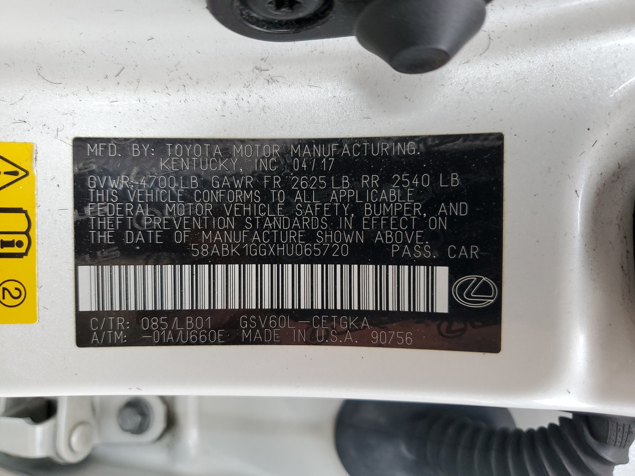 58ABK1GGXHU065720 2017 Lexus Es 350