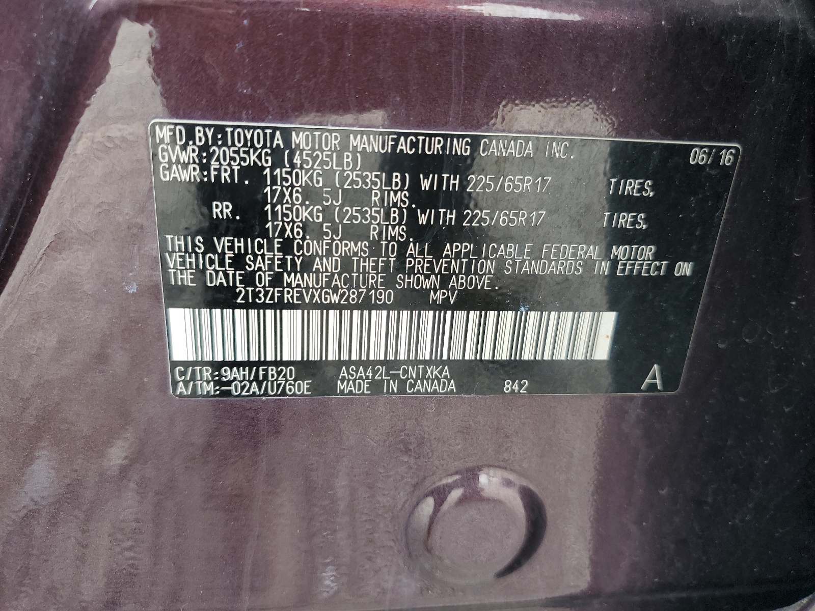 2T3ZFREVXGW287190 2016 Toyota Rav4 Le