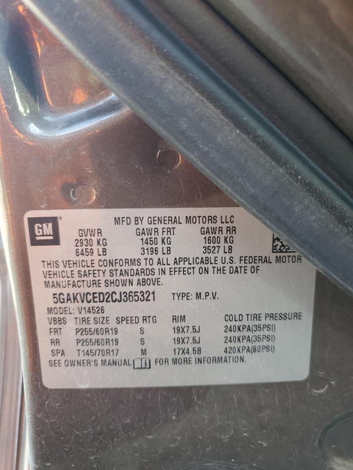 2012 Buick Enclave VIN: 5GAKVCED2CJ365321 Lot: 60904174