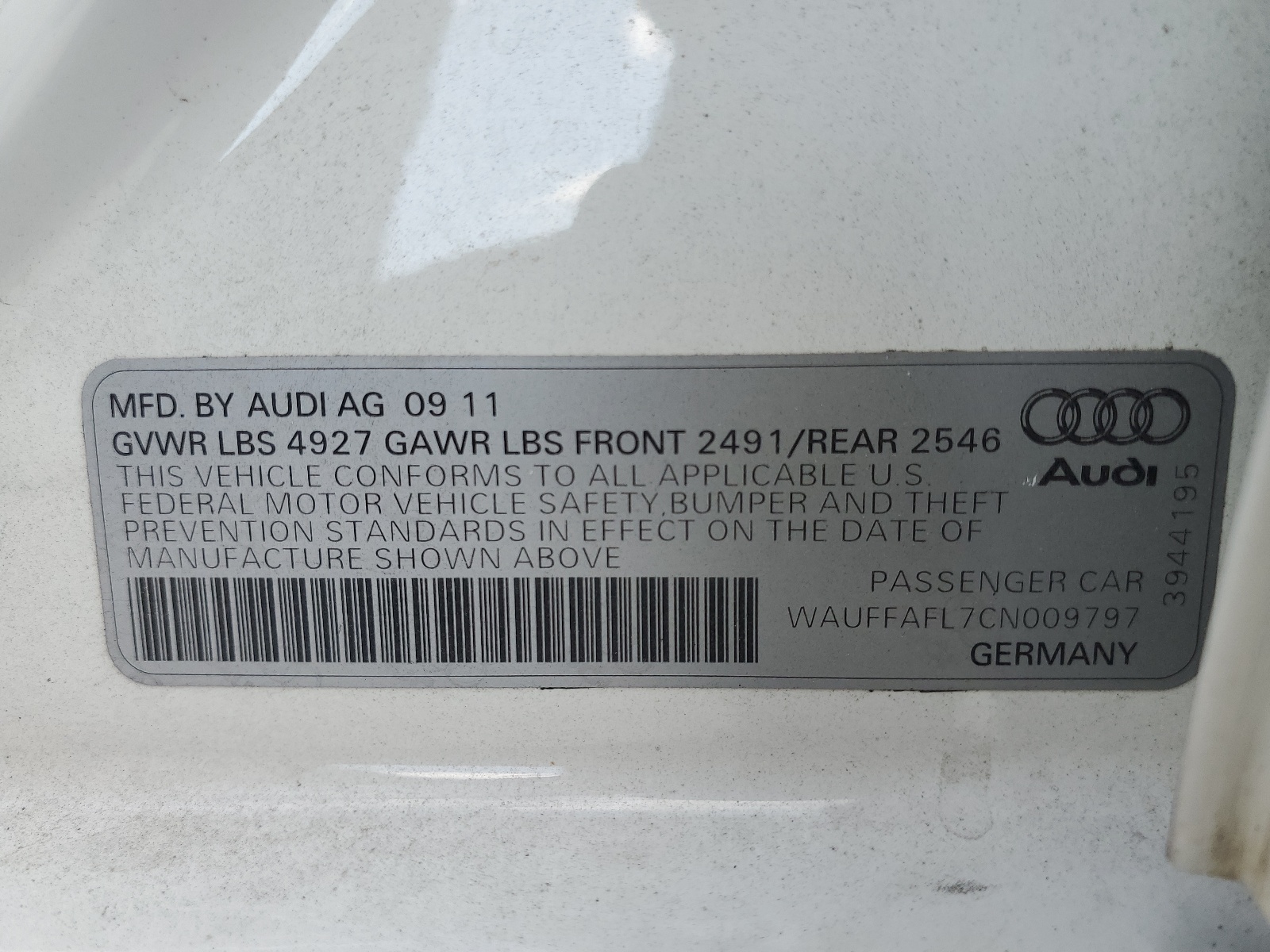 WAUFFAFL7CN009797 2012 Audi A4 Premium Plus