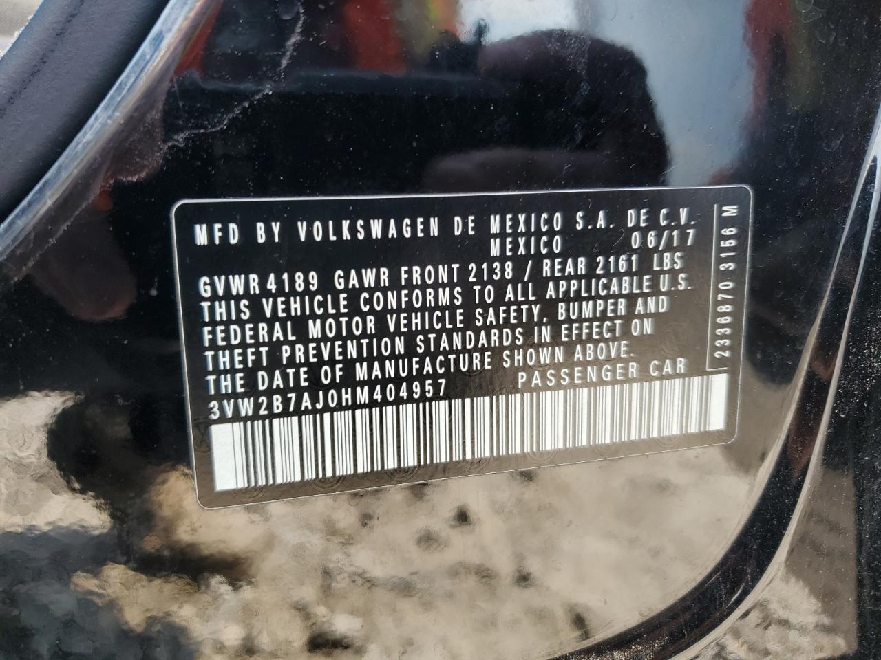 2017 Volkswagen Jetta S VIN: 3VW2B7AJ0HM404957 Lot: 58522244