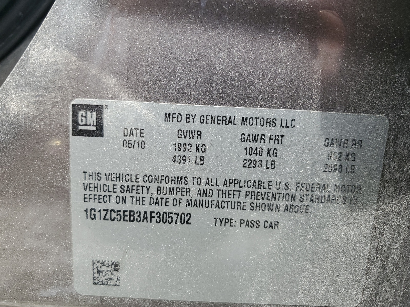 1G1ZC5EB3AF305702 2010 Chevrolet Malibu 1Lt