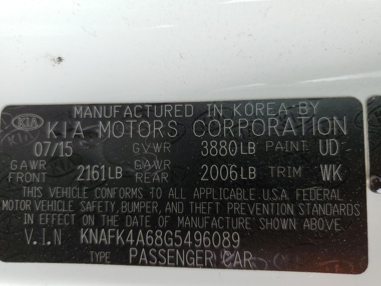 2016 Kia Forte Lx VIN: KNAFK4A68G5496089 Lot: 61092514