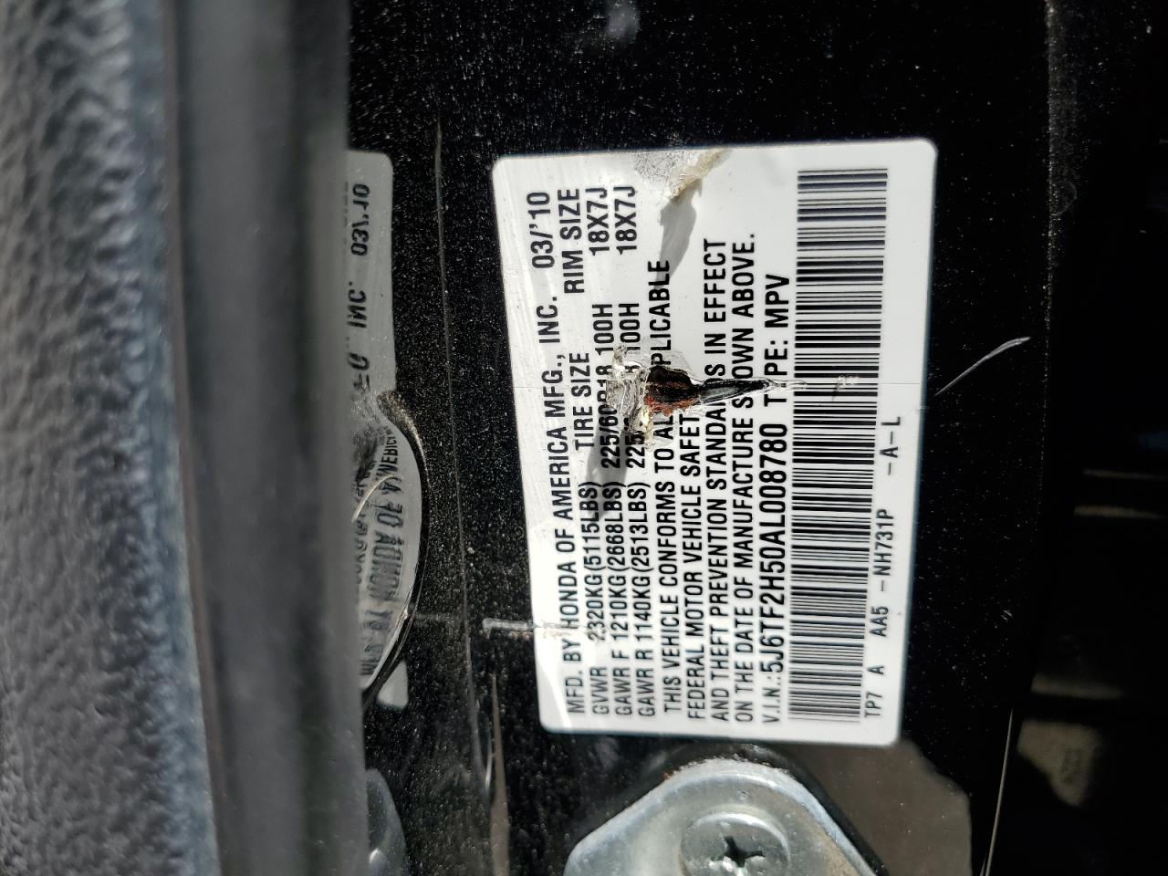 2010 Honda Accord Crosstour Exl VIN: 5J6TF2H50AL008780 Lot: 58891054