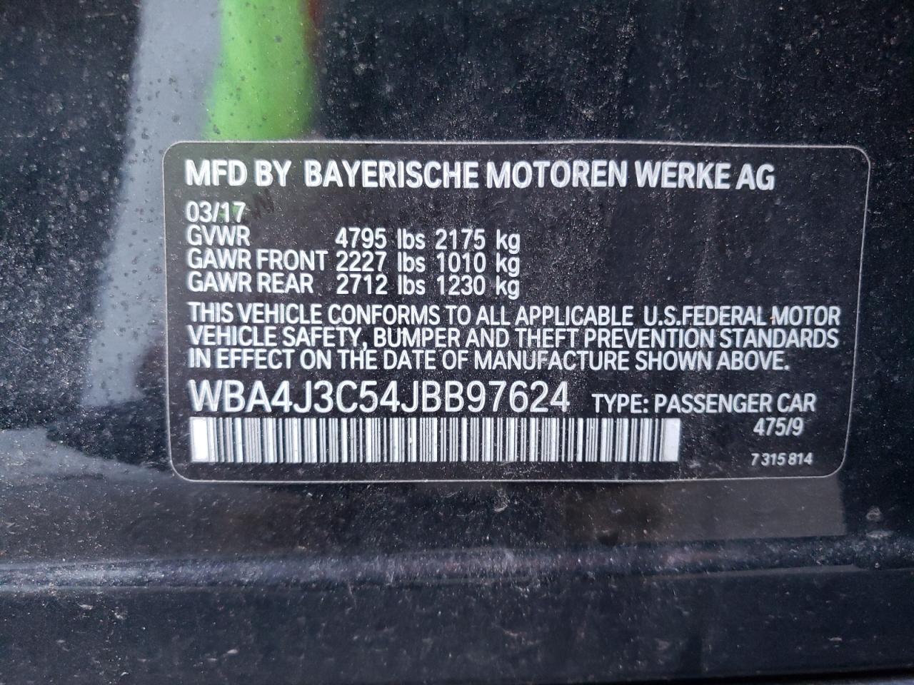 2018 BMW 430Xi Gran Coupe VIN: WBA4J3C54JBB97624 Lot: 59891014