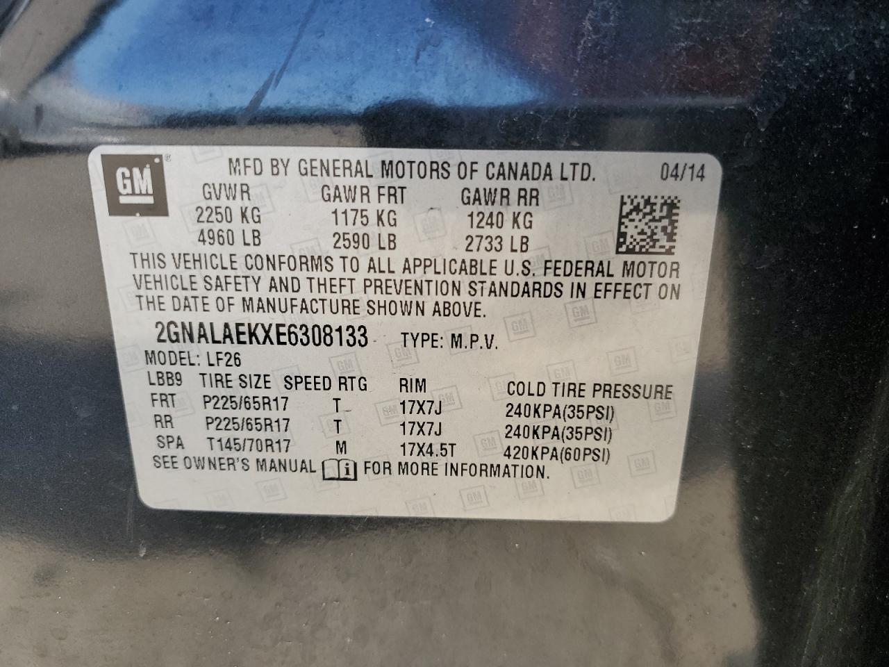 2014 Chevrolet Equinox Ls VIN: 2GNALAEKXE6308133 Lot: 57604154