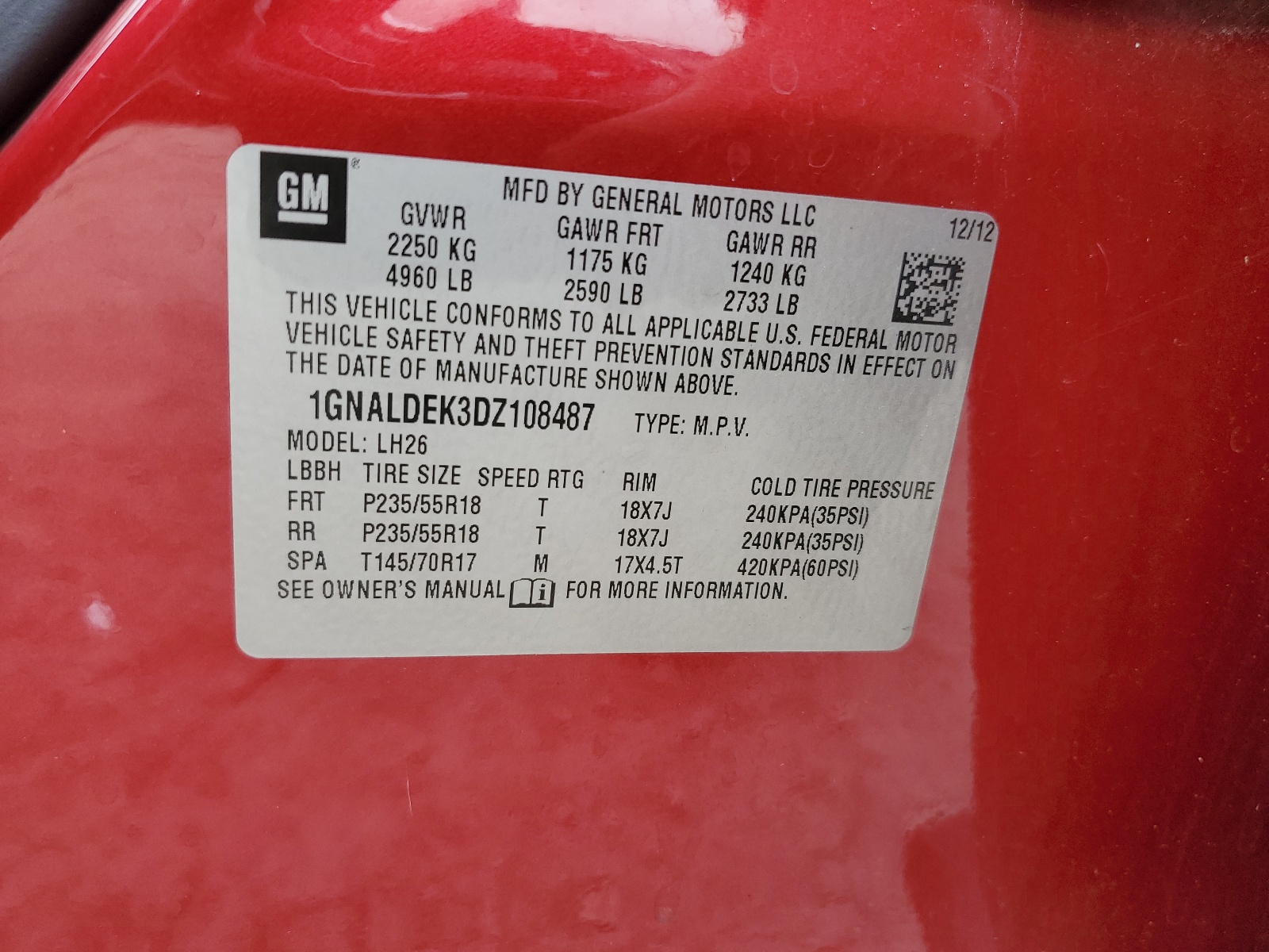 1GNALDEK3DZ108487 2013 Chevrolet Equinox Lt