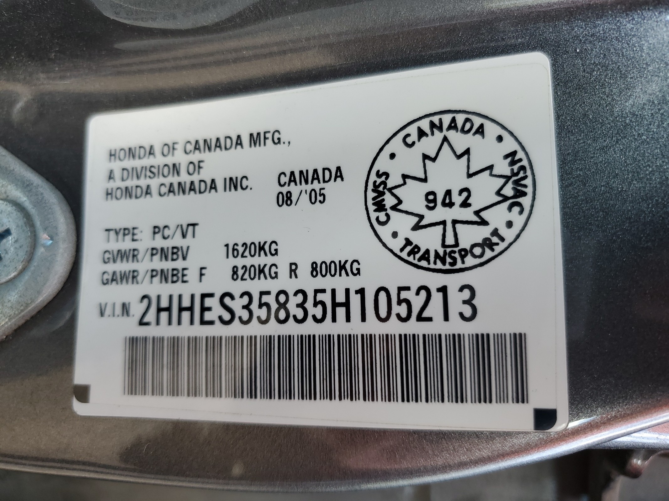 2HHES35835H105213 2005 Acura 1.7El Premium