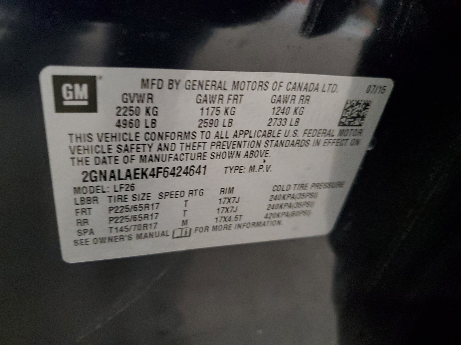 2GNALAEK4F6424641 2015 Chevrolet Equinox Ls