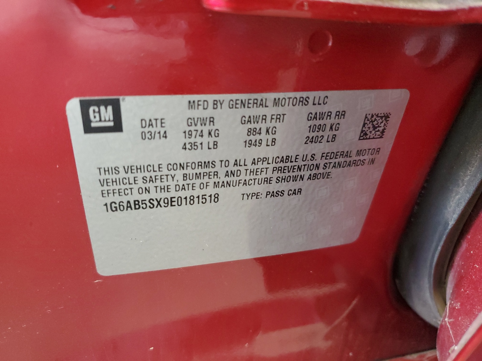 1G6AB5SX9E0181518 2014 Cadillac Ats Luxury